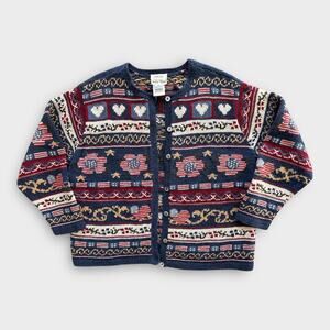 Vintage Talbots Hand Knit Cardigan | Large P | Americana Patriotic Cottagecore